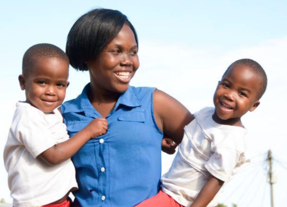 Woman carries children